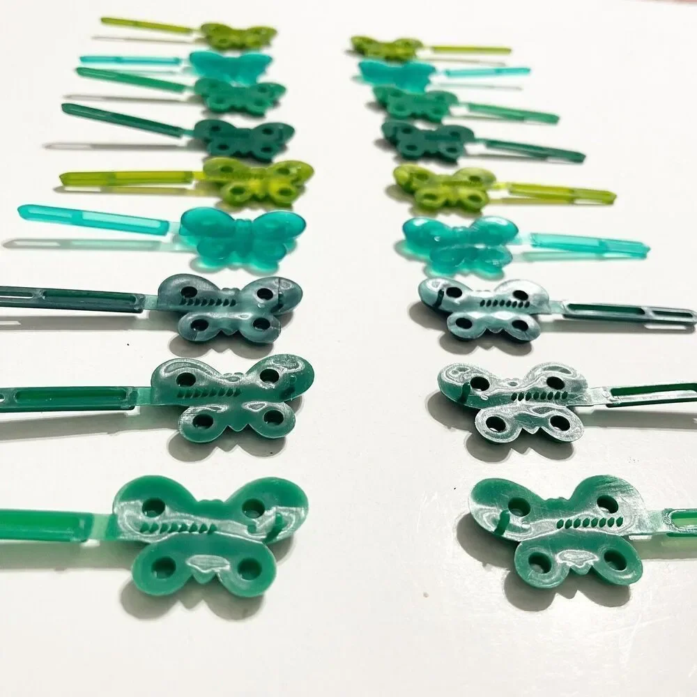 Vintage Green Plastic Butterfly Barrettes 9 Pairs - 18 Total‎ Matching Shades